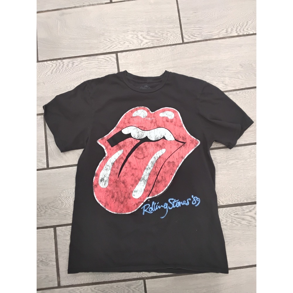 The Rolling Stones 89 Steel Wheels Tongue Logo Graphic T-Shirt Black Medium